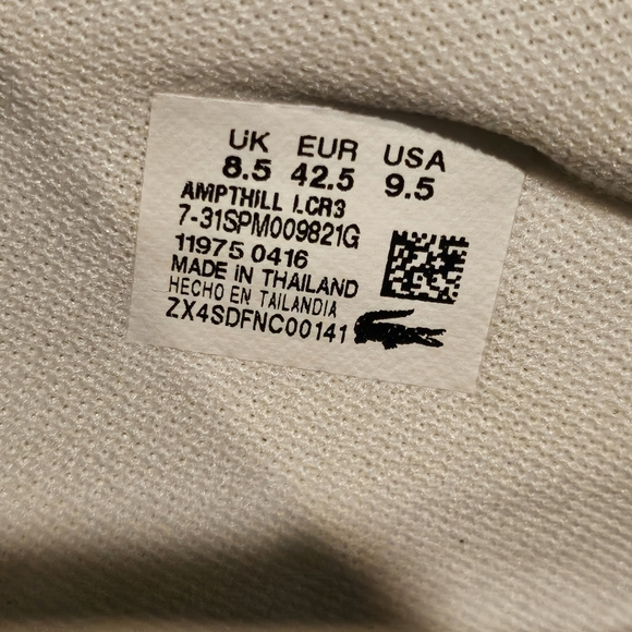 Lacoste Ampthill LCR3 SPM Leather Mens Sz 9.5 White Premium Leather - Picture 11 of 11